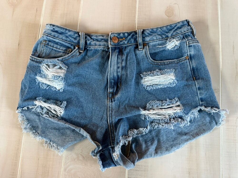 Pacsun Women's High Rise Festival Frayed Shorts Sz 28 Light Wash Denim Y2K